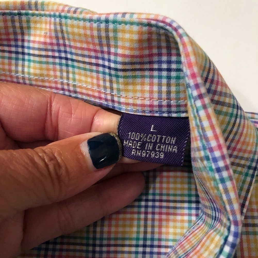Alan Flusser Pastel Plaid Button Down Size L NWOT - Picture 7 of 8